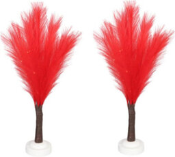Shatchi 2Pcs - 70Cm Red Feather Tree Table Lamp Warm White Leds Lighted Pampas Tree - Battery-Operated Decorative - thumbnail 1
