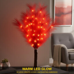 Shatchi 2Pcs - 70Cm Red Feather Tree Table Lamp Warm White Leds Lighted Pampas Tree - Battery-Operated Decorative - thumbnail 6