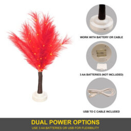 Shatchi 2Pcs - 70Cm Red Feather Tree Table Lamp Warm White Leds Lighted Pampas Tree - Battery-Operated Decorative - thumbnail 5