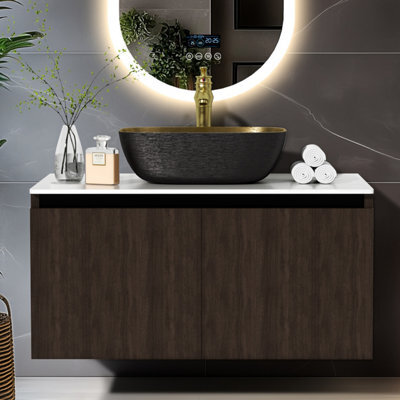 Luvodi 100Cm Bathroom Vanity Unit With Sink Bathroom Vanity Unit, Waterproof Pvc Countertop, Copper Faucet And Hoses - image 1