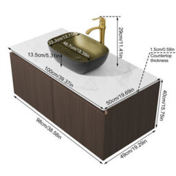 Luvodi 100Cm Bathroom Vanity Unit With Sink Bathroom Vanity Unit, Waterproof Pvc Countertop, Copper Faucet And Hoses - thumbnail 2