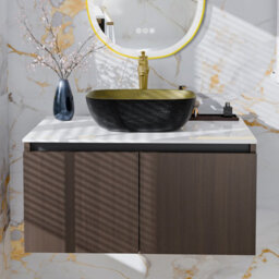Luvodi 100Cm Bathroom Vanity Unit With Sink Bathroom Vanity Unit, Waterproof Pvc Countertop, Copper Faucet And Hoses - thumbnail 7