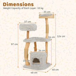 Costway 124Cm Tall Wooden Cat Tree Solid Wood Cat Tower W/jute Scratching Posts - thumbnail 2