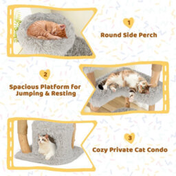 Costway 124Cm Tall Wooden Cat Tree Solid Wood Cat Tower W/jute Scratching Posts - thumbnail 5