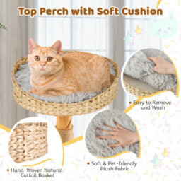 Costway 124Cm Tall Wooden Cat Tree Solid Wood Cat Tower W/jute Scratching Posts - thumbnail 6