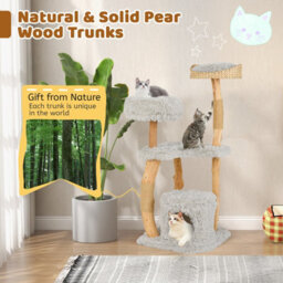 Costway 124Cm Tall Wooden Cat Tree Solid Wood Cat Tower W/jute Scratching Posts - thumbnail 4