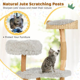 Costway 124Cm Tall Wooden Cat Tree Solid Wood Cat Tower W/jute Scratching Posts - thumbnail 7