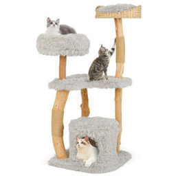 Costway 124Cm Tall Wooden Cat Tree Solid Wood Cat Tower W/jute Scratching Posts - thumbnail 8