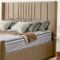 UKBEDFURNITURE Balmoral Wingback Beige Plush Valvet Upholstered Bed Frame Only- Blackboard - 48 Inch Headboard - thumbnail 2