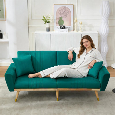 Abrihome 160X50X60Cm Onvertible Futon Sofa Bed, Modern 2-Seater Sofa For Living Room & Bedroom, Green With Adjustable Backrest - image 1