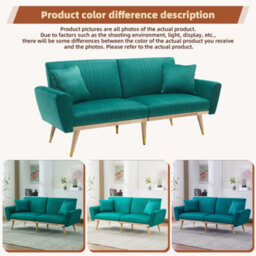 Abrihome 160X50X60Cm Onvertible Futon Sofa Bed, Modern 2-Seater Sofa For Living Room & Bedroom, Green With Adjustable Backrest - thumbnail 3