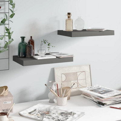 Berkfield Floating Wall Shelves 2 Pcs High Gloss Grey 40X23X3.8 Cm Mdf - image 1
