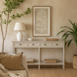 Wyld Haus Rochemaure 4-Drawer White Console Table With Bottom Shelf