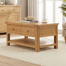 The Furniture Market Marbury Oak 2 Drawer Coffee Table With Shelf