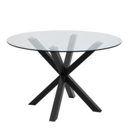 Furniture To Go Heaven Round Dining Table With Clear Glass Top And Black Legs (L) 119Cm Seats Up To 4