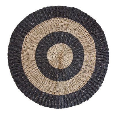 Round Seagrass Mat In Black & Tan - Circular Pattern, 1M - image 1