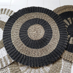 Round Seagrass Mat In Black & Tan - Circular Pattern, 1M - thumbnail 2