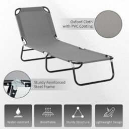 Outsunny Folding Lounge Chair Outdoor Chaise Lounge For Bench Patio Grey - thumbnail 5