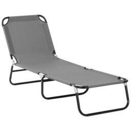 Outsunny Folding Lounge Chair Outdoor Chaise Lounge For Bench Patio Grey - thumbnail 2