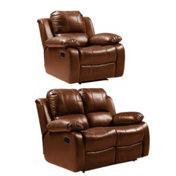Furniture Instore Valencia Tan Leather Manual Recliner 2+1 Seater Sofa Set