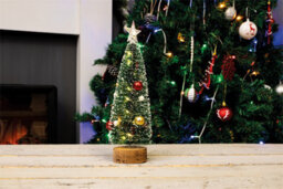 Netagon Christmas Battery Powered Light Up Mini Christmas Tree Ornament- Red & Gold Baubles - thumbnail 4