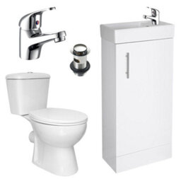 FNX Bathrooms Bubly Bathrooms™ Compact 400mm Freestanding Vanity Unit, Close Coupled Toilet & Chrome Tap Set - thumbnail 1