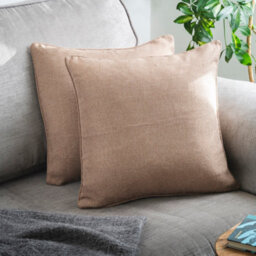 2 X Mocha Cushions With Inserts - Large Square Jewel Toned Textured Zipped Covers With Hollowfibre Pads - Each 46 X 46Cm - thumbnail 1