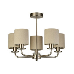 Lighting Collection Blois 5 Light Satin Silver With Linen Shades Ceiling Pendant - thumbnail 2