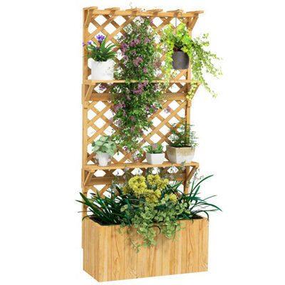 Natural Raised Garden Bed With Trellis And Plant Shelf - image 1