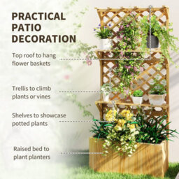 Natural Raised Garden Bed With Trellis And Plant Shelf - thumbnail 4
