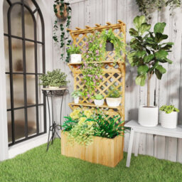 Natural Raised Garden Bed With Trellis And Plant Shelf - thumbnail 3