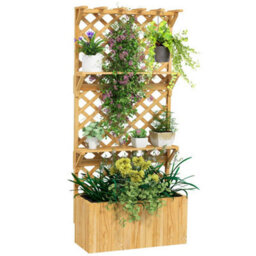 Natural Raised Garden Bed With Trellis And Plant Shelf - thumbnail 1