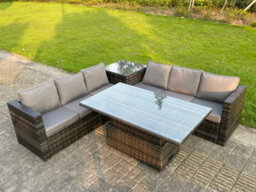 Fimous 6 Seater Pe Rattan Corner Sofa Set Rising Adjustable Dining Table Set  High Side Table With Seat And Back Cushion - thumbnail 2
