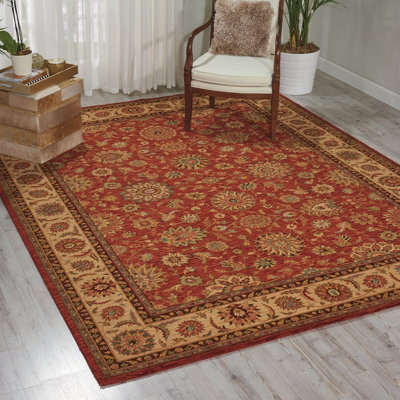 Orange Luxurious Traditional Wool Floral Bordered Rug For Bedroom & Living Room-229Cm X 290Cm