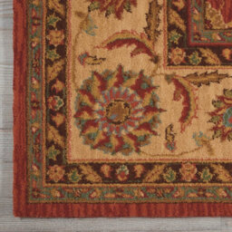 Orange Luxurious Traditional Wool Floral Bordered Rug For Bedroom & Living Room-229Cm X 290Cm - thumbnail 2