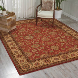Orange Luxurious Traditional Wool Floral Bordered Rug For Bedroom & Living Room-229Cm X 290Cm - thumbnail 1