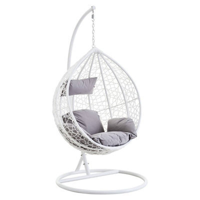 Orsina White Hanging Chair, Plush Comfort Lounge Chair, Stable Lawn Chair, Modern Chair With Grey Cushions - image 1