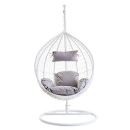 Orsina White Hanging Chair, Plush Comfort Lounge Chair, Stable Lawn Chair, Modern Chair With Grey Cushions - thumbnail 2