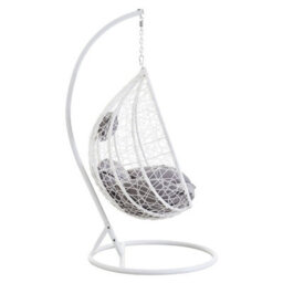 Orsina White Hanging Chair, Plush Comfort Lounge Chair, Stable Lawn Chair, Modern Chair With Grey Cushions - thumbnail 3