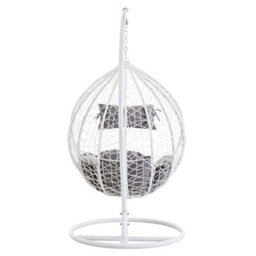 Orsina White Hanging Chair, Plush Comfort Lounge Chair, Stable Lawn Chair, Modern Chair With Grey Cushions - thumbnail 4