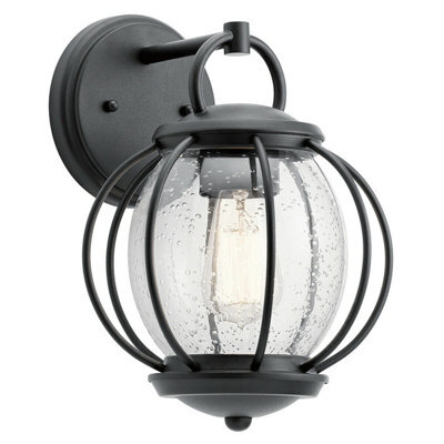 Stylish Outdoor Ip44 Wall Light With Led E27 Bulb - Textured Black Finish
