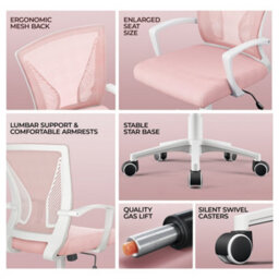 Yaheetech Height-Adjustable Mesh Office Chair With 360-Degree Rolling Casters - Pink - thumbnail 4