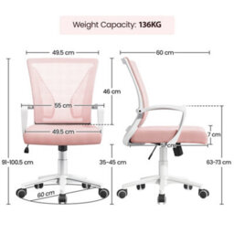 Yaheetech Height-Adjustable Mesh Office Chair With 360-Degree Rolling Casters - Pink - thumbnail 3