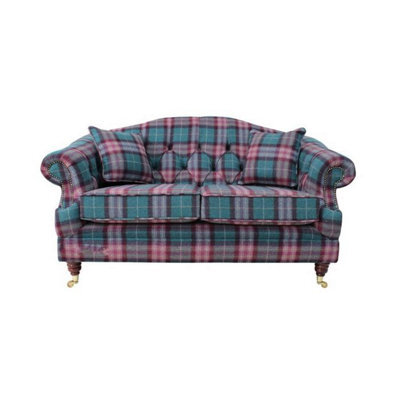 Chesterfield 2 Seater Threshfield Jade Check Wool Sofa Custom Made In Victoria Style - image 1