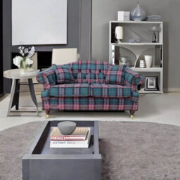 Chesterfield 2 Seater Threshfield Jade Check Wool Sofa Custom Made In Victoria Style - thumbnail 4