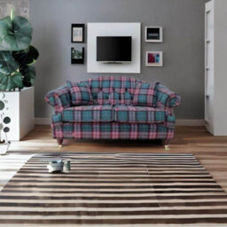 Chesterfield 2 Seater Threshfield Jade Check Wool Sofa Custom Made In Victoria Style - thumbnail 2