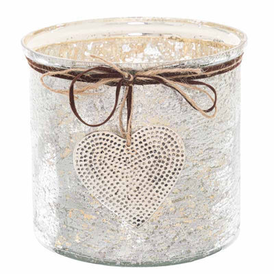 Hill Interiors Mercury Hammered Heart Large Candle Holder - Glass - L16 X W16 X H15 Cm