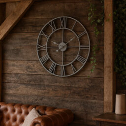 Wyld Haus 700mm Minimalist Grey Metal Open Frame Wall Clock With Roman Numerals - thumbnail 1