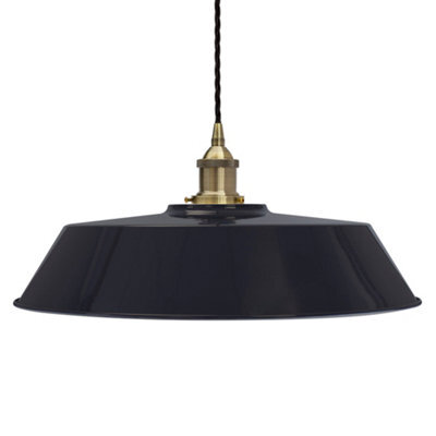 Navy Blue Large Chancery Painted Dome Pendant Light With Antique Brass Lamp Holder And Black Twisted Cable - Se Home - image 1
