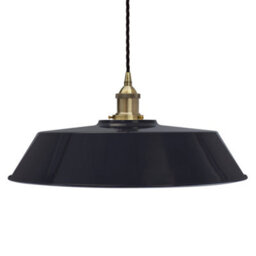 Navy Blue Large Chancery Painted Dome Pendant Light With Antique Brass Lamp Holder And Black Twisted Cable - Se Home
